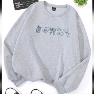 Gray Sweatshirt with Blue Medical Icons- SIZE L